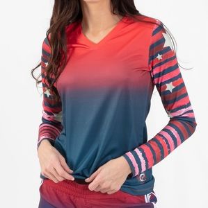 Patriotic Wave Life Long Sleeve V-Neck